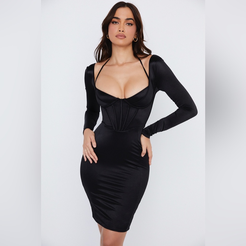 GRAZIA - BLACK DISCO SATIN CORSET DRESS - HOUSE OF CB